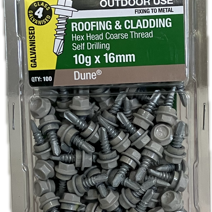 OTTER ROOFING AND CLADDING HEX HEAD COARSE THREAD GALVANISED C4 SELF DRILLING 10Gx16MM SCREW (BLISTER PACK OF 100)