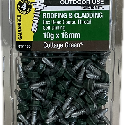 OTTER ROOFING AND CLADDING HEX HEAD COARSE THREAD GALVANISED C4 SELF DRILLING 10Gx16MM SCREW (BLISTER PACK OF 100)