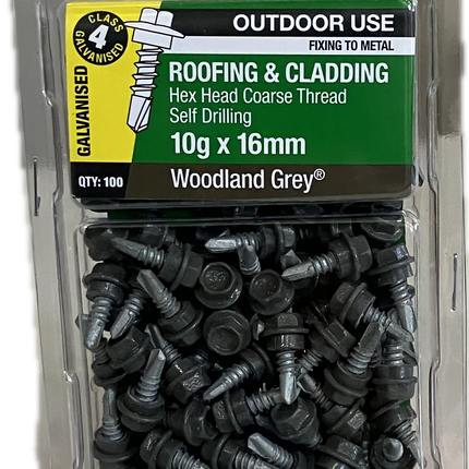 OTTER ROOFING AND CLADDING HEX HEAD COARSE THREAD GALVANISED C4 SELF DRILLING 10Gx16MM SCREW (BLISTER PACK OF 100)