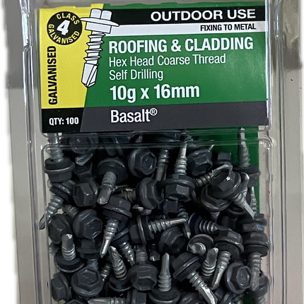 OTTER ROOFING AND CLADDING HEX HEAD COARSE THREAD GALVANISED C4 SELF DRILLING 10Gx16MM SCREW (BLISTER PACK OF 100)