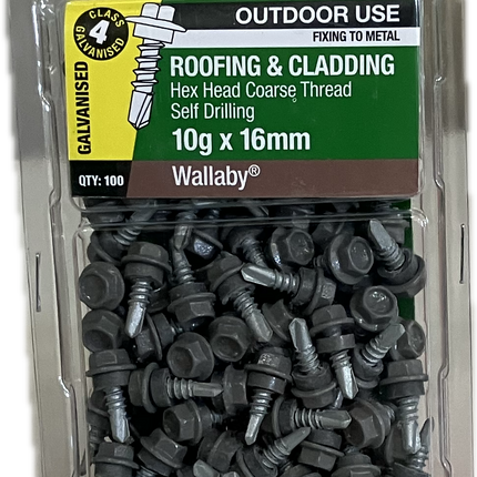 OTTER ROOFING AND CLADDING HEX HEAD COARSE THREAD GALVANISED C4 SELF DRILLING 10Gx16MM SCREW (BLISTER PACK OF 100)