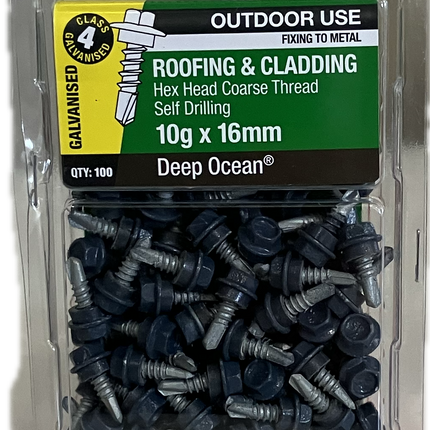 OTTER ROOFING AND CLADDING HEX HEAD COARSE THREAD GALVANISED C4 SELF DRILLING 10Gx16MM SCREW (BLISTER PACK OF 100)