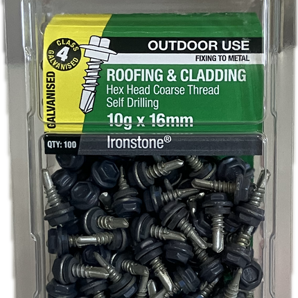 OTTER ROOFING AND CLADDING HEX HEAD COARSE THREAD GALVANISED C4 SELF DRILLING 10Gx16MM SCREW (BLISTER PACK OF 100)