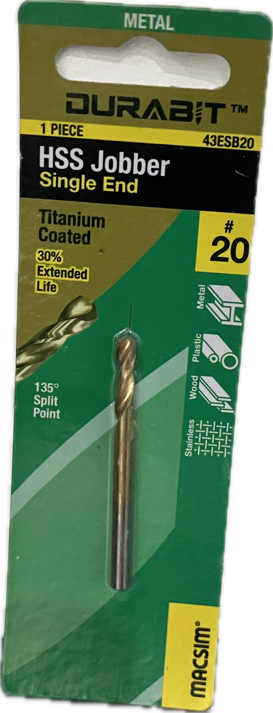MACSIM DURABIT HSS JOBBER- SINGLE END [HANG PACK OF 1]