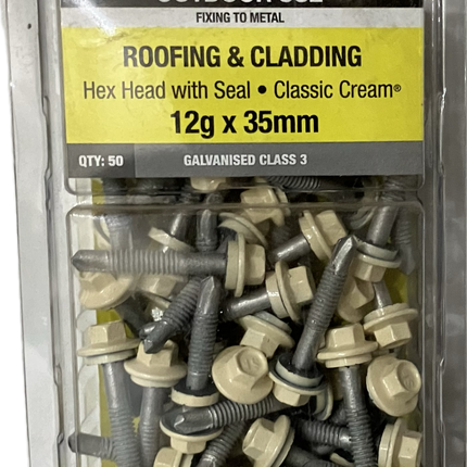 OTTER ROOFING AND CLADDING HEX HEAD WITH SEAL C3 GALVANISED 12Gx35MM SCREW (BLISTER PACK OF 50)