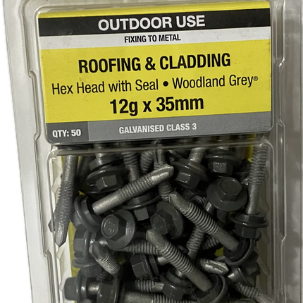 OTTER ROOFING AND CLADDING HEX HEAD WITH SEAL C3 GALVANISED 12Gx35MM SCREW (BLISTER PACK OF 50)