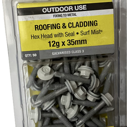 OTTER ROOFING AND CLADDING HEX HEAD WITH SEAL C3 GALVANISED 12Gx35MM SCREW (BLISTER PACK OF 50)