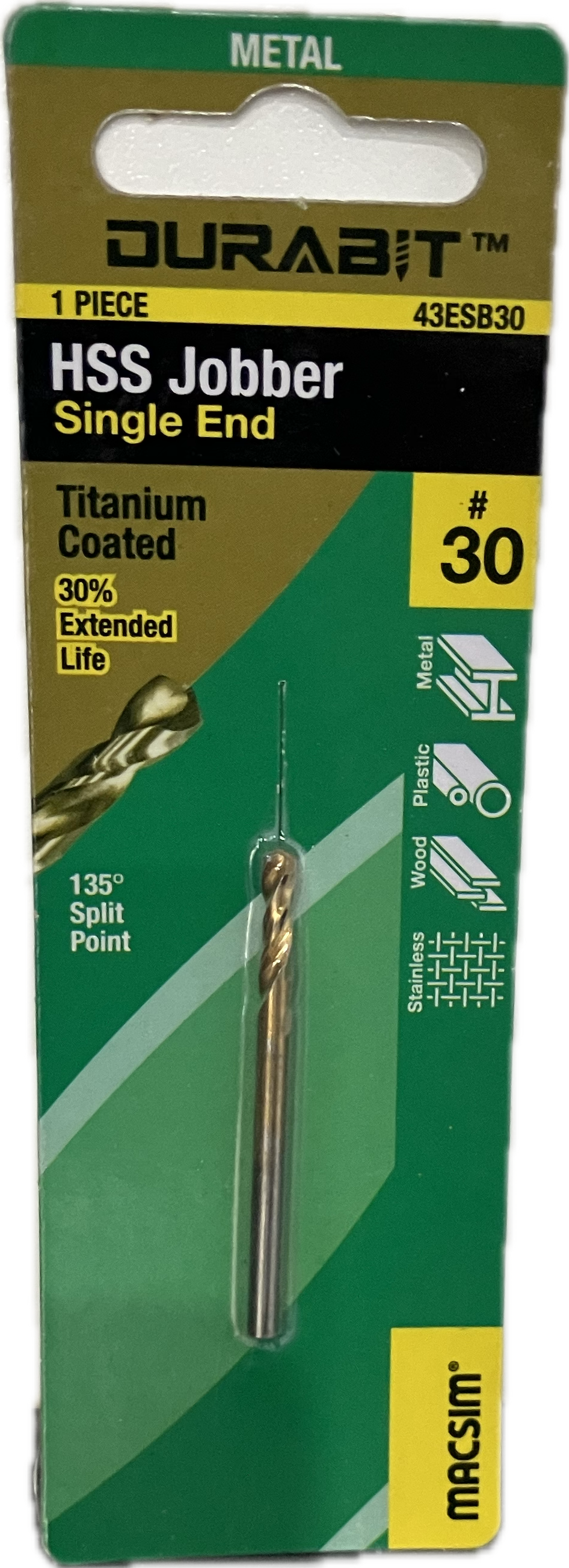 MACSIM DURABIT HSS JOBBER- SINGLE END [HANG PACK OF 1]