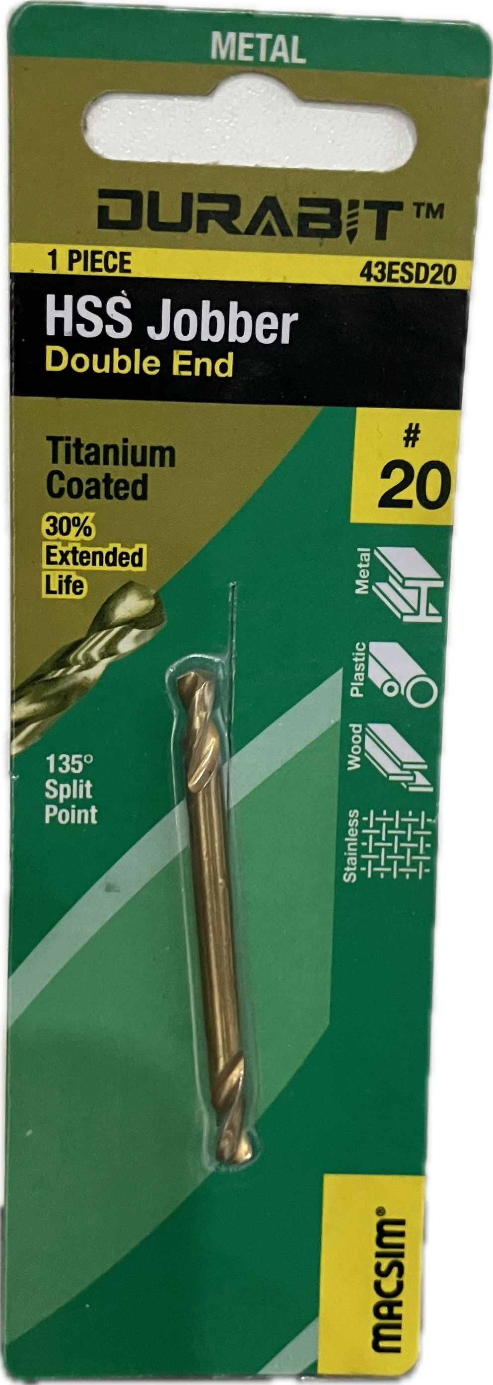 MACSIM DURABIT HSS JOBBER- DOUBLE END [HANG PACK OF 1]