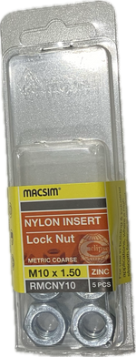 MACSIM HEX HEAD MATRIC COARSE NYLON INSERT ZINC PLATED M10 LOCK NUT (BLISTER PACK OF 5)