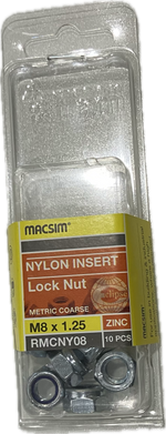 MACSIM HEX HEAD MATRIC COARSE NYLON INSERT ZINC PLATED M8 LOCK NUT (BLISTER PACK OF 10)