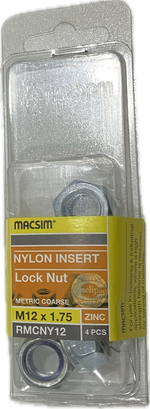 MACSIM HEX HEAD MATRIC COARSE NYLON INSERT ZINC PLATED M12 LOCK NUT (BLISTER PACK OF 4)