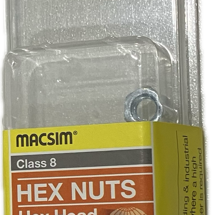 MACSIM HEX HEAD MATRIC COARSE CLASS 8 ZINC PLATED M6 HEX NUT (BLISTER PACK OF 20)