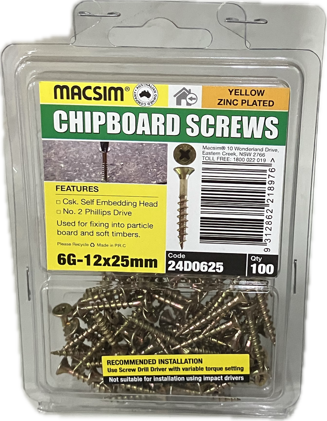 CHIPBOARD SCREWS- 6G (BLISTER PACK OF 100)