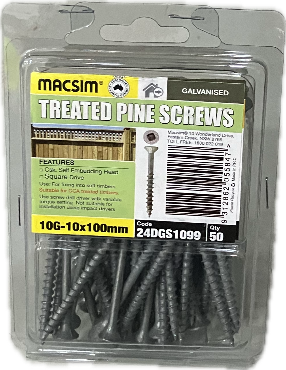 TREATED PINE GALVANISED 10G SCREW (BLISTER PACK OF 50)