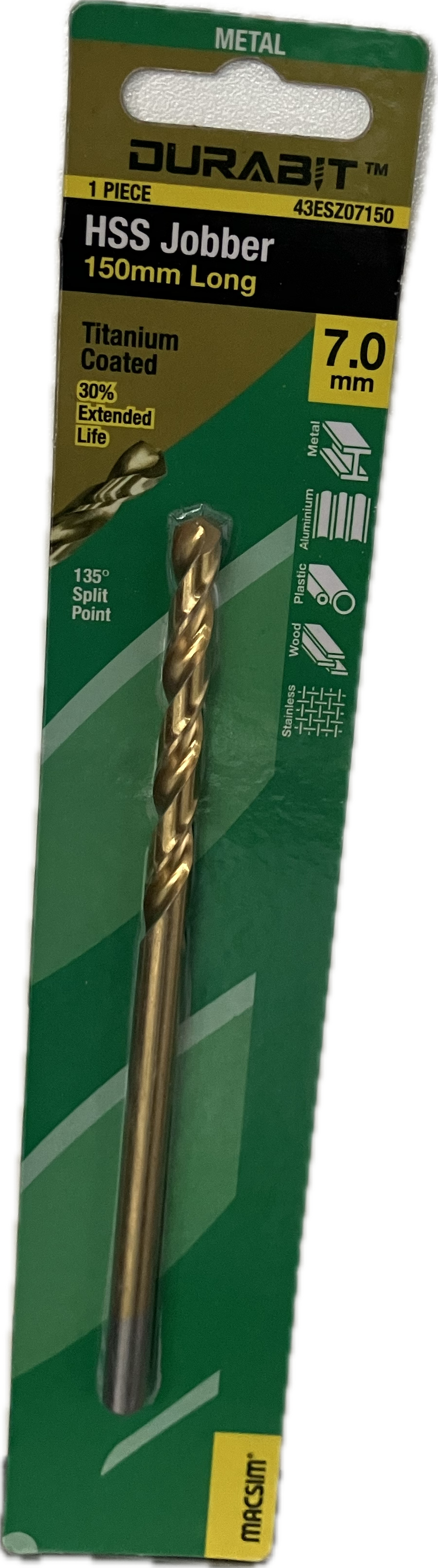 MACSIM DURABIT HSS JOBBER DRILL BIT- 150MM (HANG PACK OF 1)