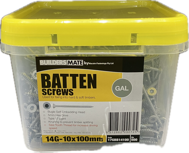 MACSIM BATTEN SCREW T17 C3 14Gx100MM (BOX OF 500)