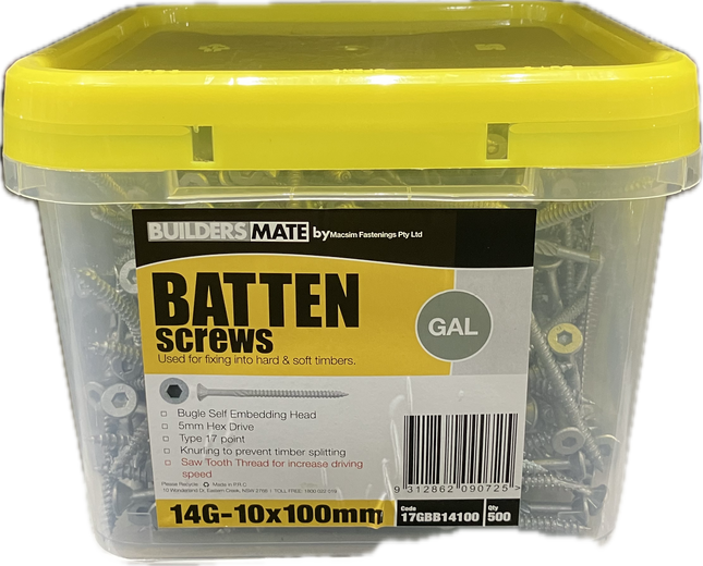 MACSIM BATTEN SCREW 14Gx100MM- (BOX OF 500)