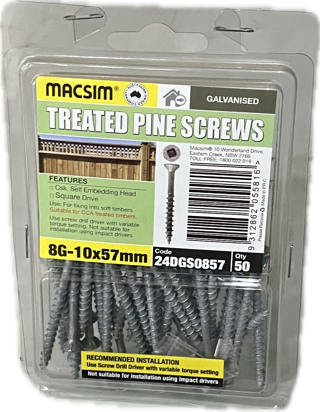 GALVANISED TREATED PINE SCREWS- 8G (BLISTER PACK OF 100 AND 50)