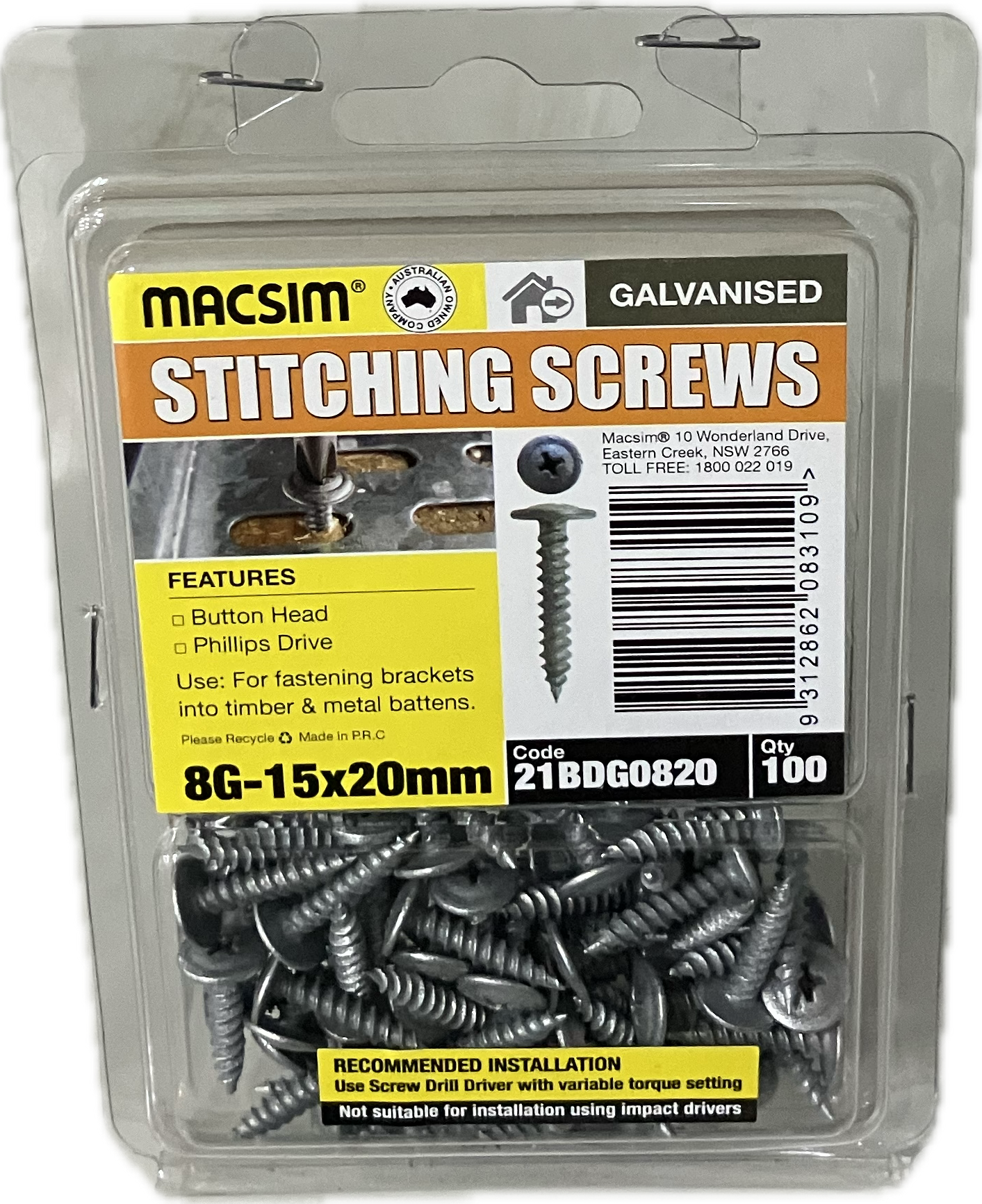 STITCHING SCREWS- 8G (BLISTER PACK OF 100)
