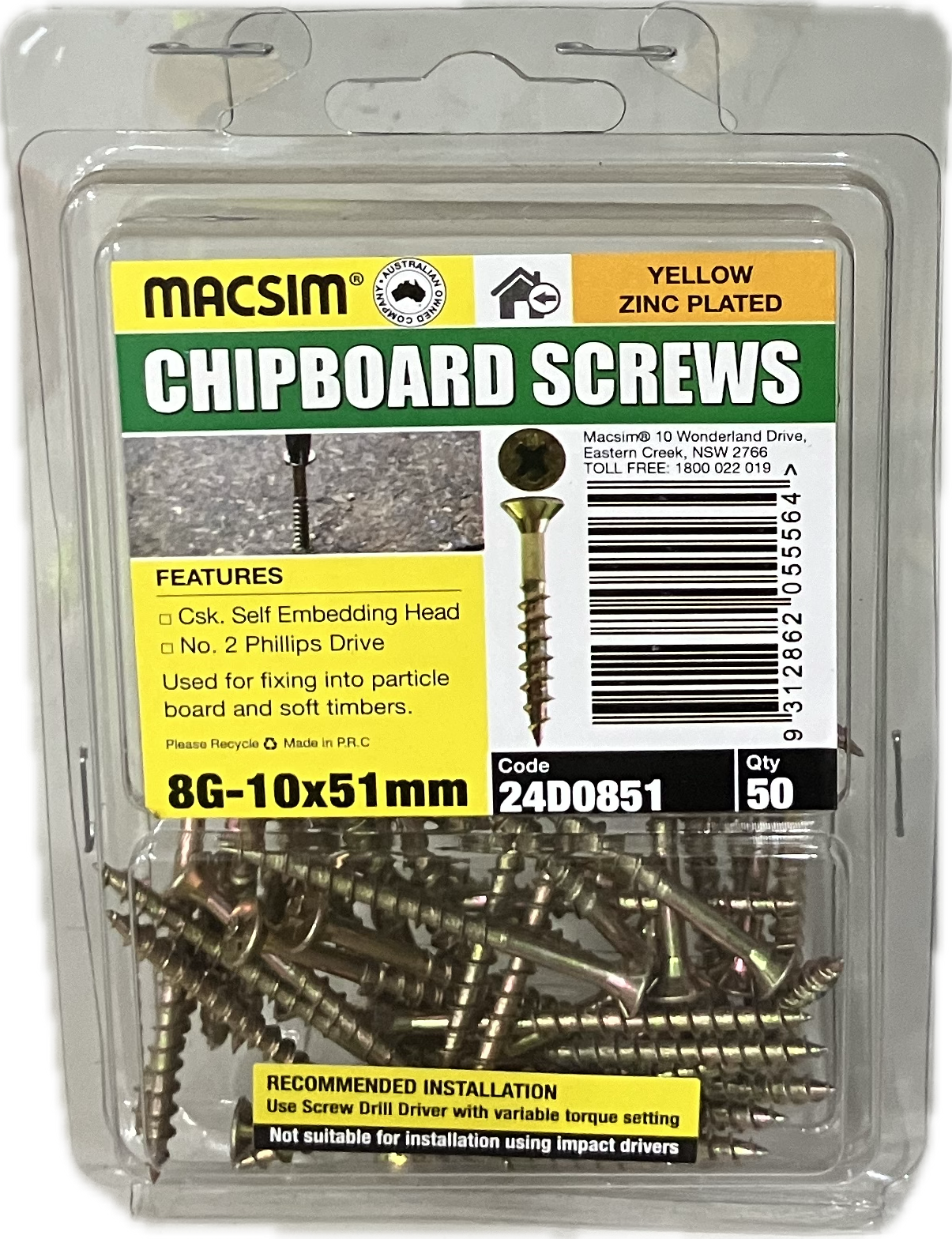 CHIPBOARD SCREWS- 8G (BLISTER PACK OF 100 AND 50)