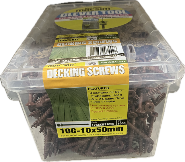 MACSIM DECKING SCREW 10Gx50MM- BOX OF 1000