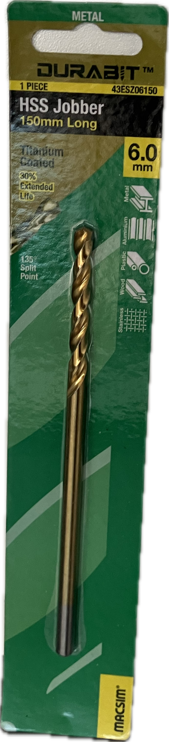 MACSIM DURABIT HSS JOBBER DRILL BIT- 150MM (HANG PACK OF 1)