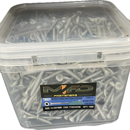 MFD GALVANISED BATTEN SCREWS- 14-10x75MM [1000 PCS BOX]