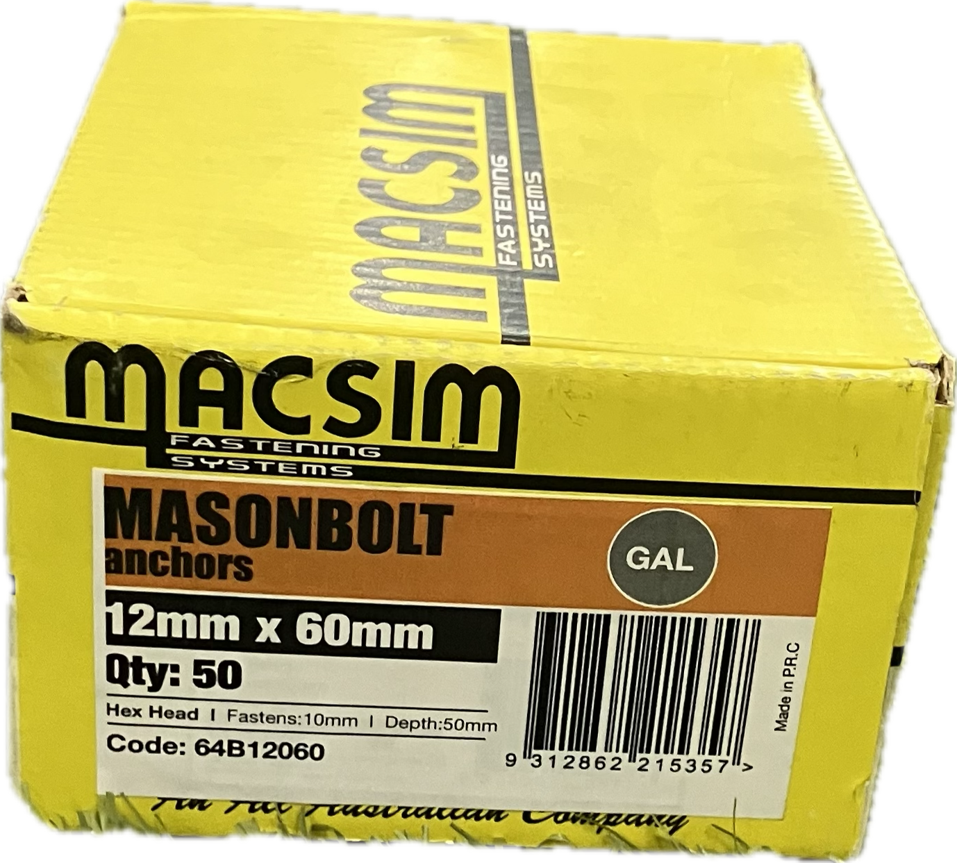 MACSIM GALVANISED MASONBOLT- 12MM