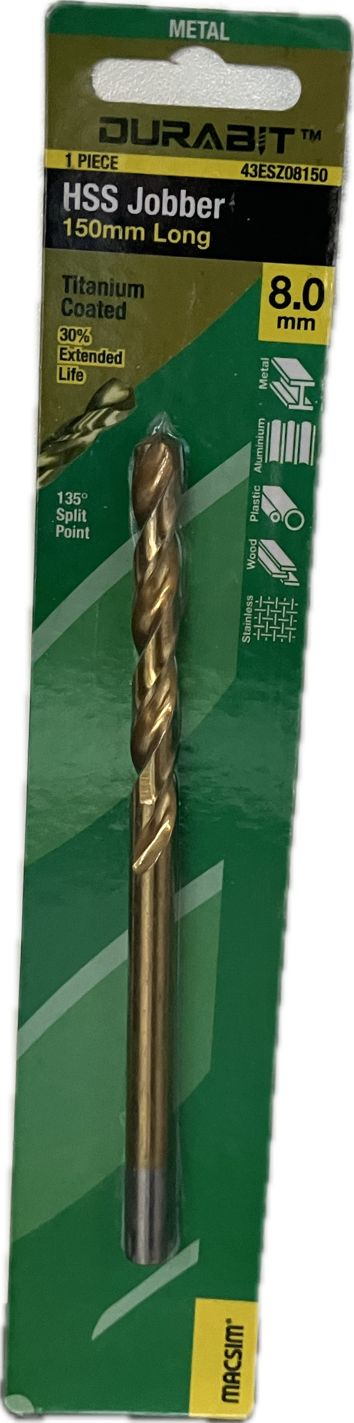 MACSIM DURABIT HSS JOBBER DRILL BIT- 150MM (HANG PACK OF 1)