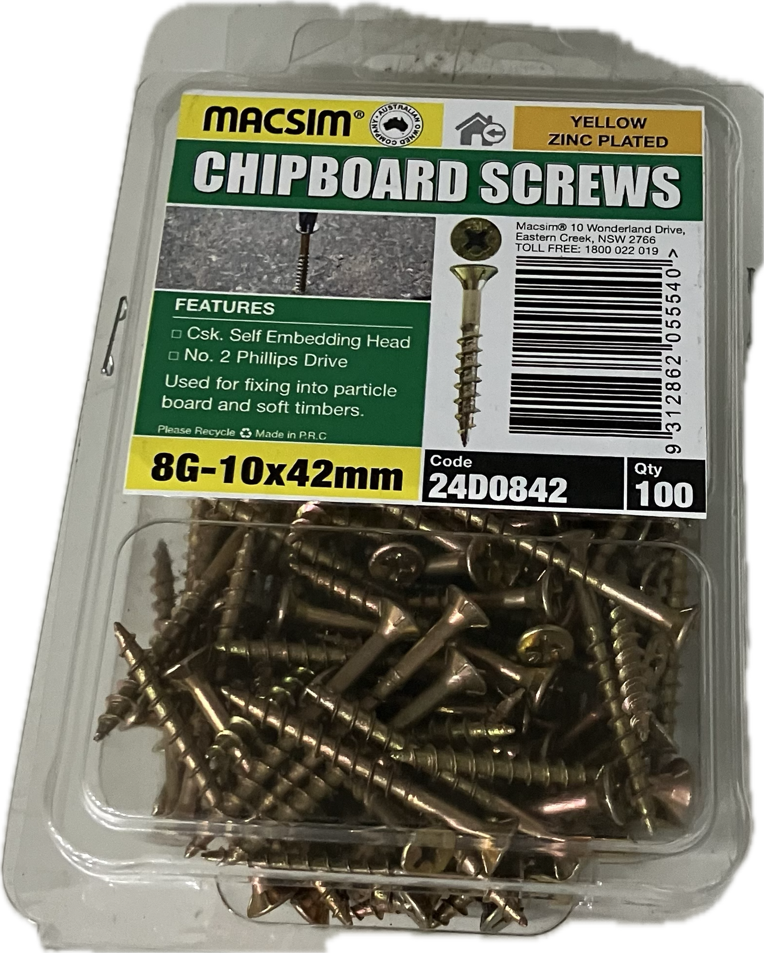 CHIPBOARD SCREWS- 8G (BLISTER PACK OF 100 AND 50)
