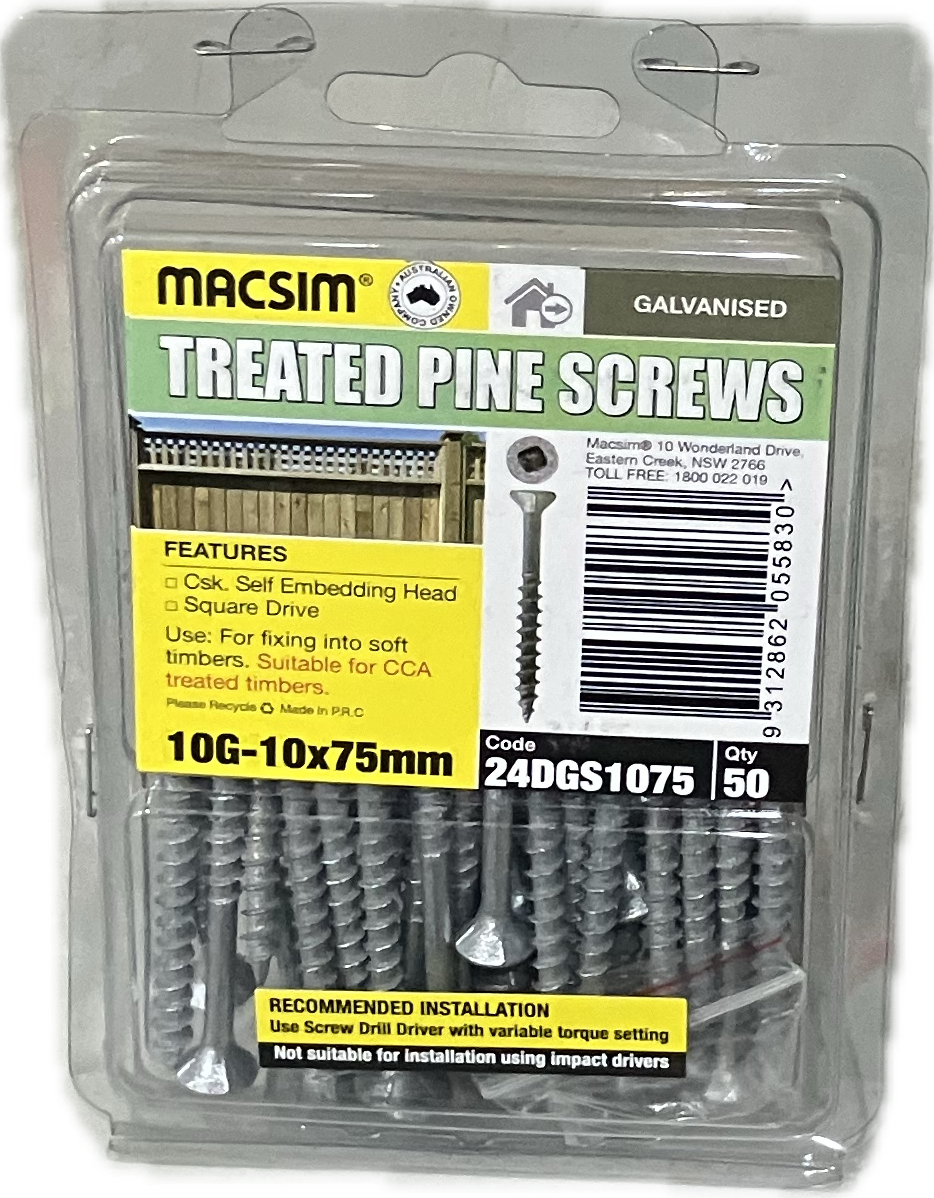 TREATED PINE GALVANISED 10G SCREW (BLISTER PACK OF 50)