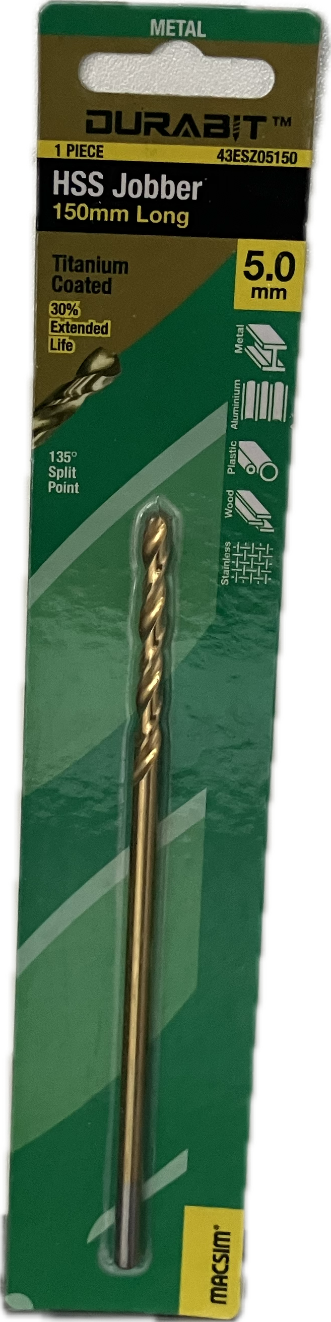 MACSIM DURABIT HSS JOBBER DRILL BIT- 150MM (HANG PACK OF 1)