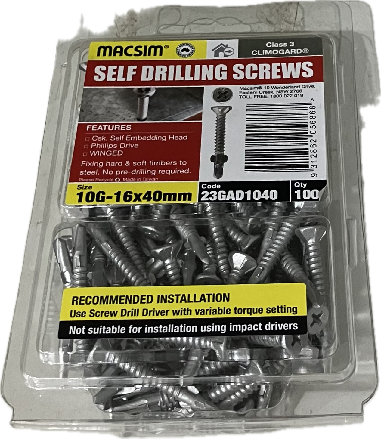 SELF DRILLING SCREWS- 10G (BLISTER PACK OF 50 AND 100)