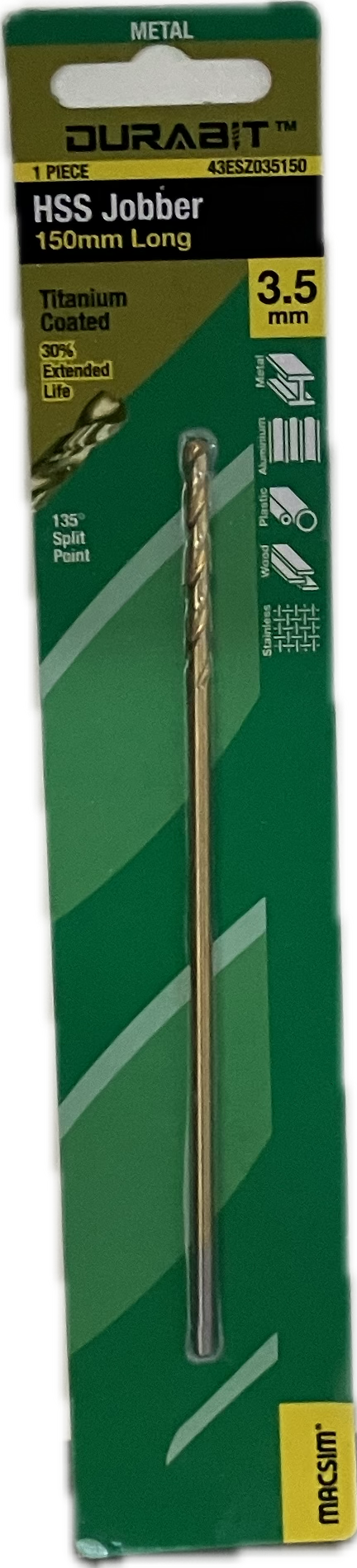 MACSIM DURABIT HSS JOBBER DRILL BIT- 150MM (HANG PACK OF 1)
