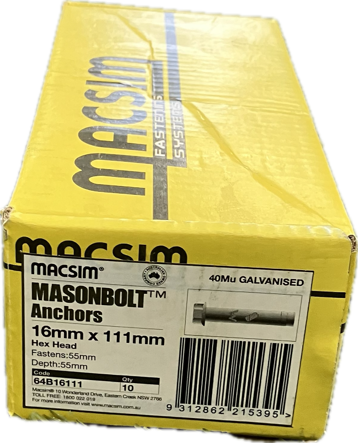 MACSIM GALVANISED MASONBOLT- 16MM
