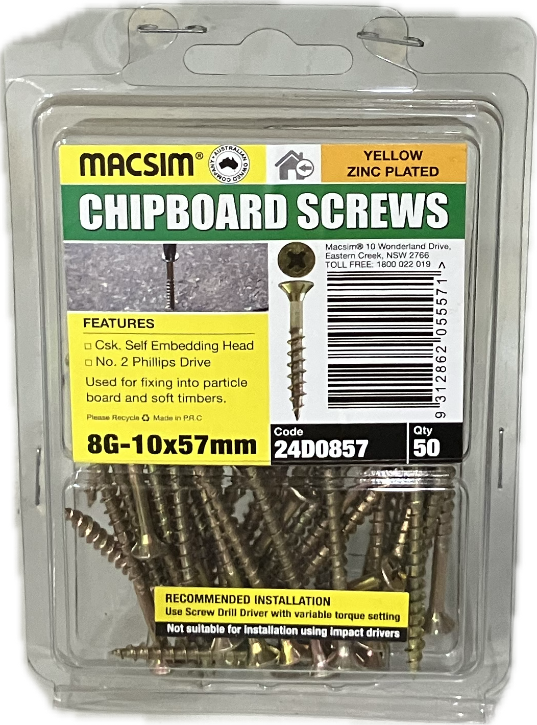 CHIPBOARD SCREWS- 8G (BLISTER PACK OF 100 AND 50)