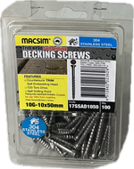 MACSIM DECKING COUNTERSUNK SELF EMBEDDING HEAD T20 STAR DRIVE 304 STAINLESS STEEL NAIL POINT 10G SCREW (BLISTER PACK OF 100)