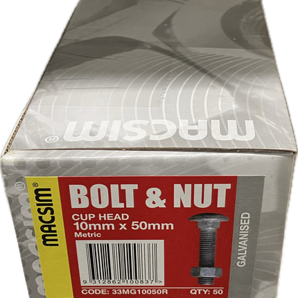 MACSIM CARRIAGE CUP HEAD BOLT AND NUT GALVANISED 10MM