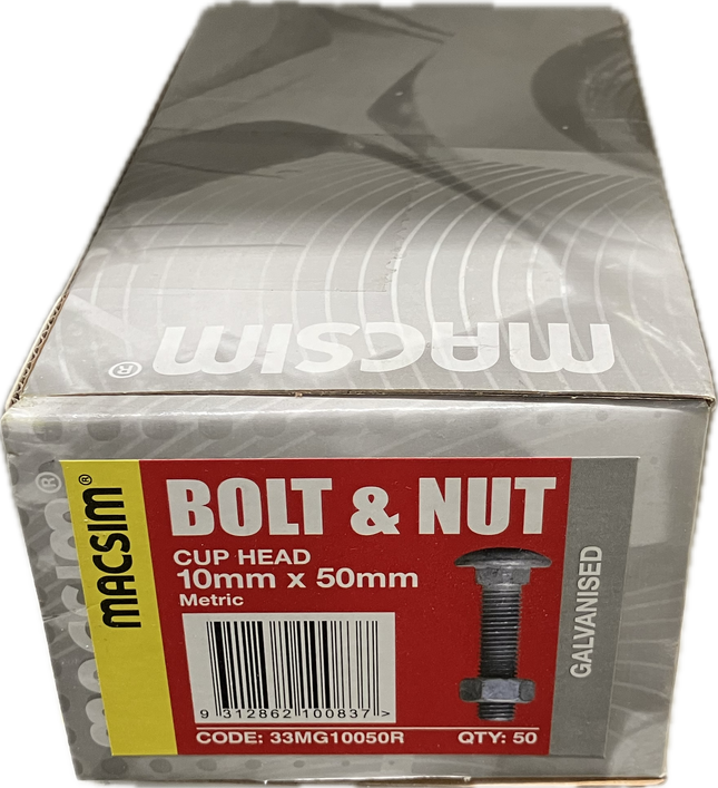 MACSIM CARRIAGE CUP HEAD BOLT AND NUT GALVANISED 10MM