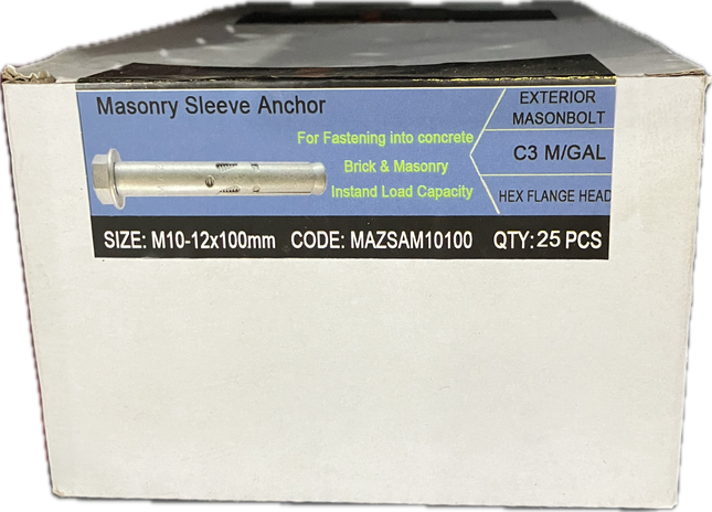 MFD HEX FLANGE HEAD C3 GALVANISED MASONBOLT M10-12x100MM (BOX OF 25)