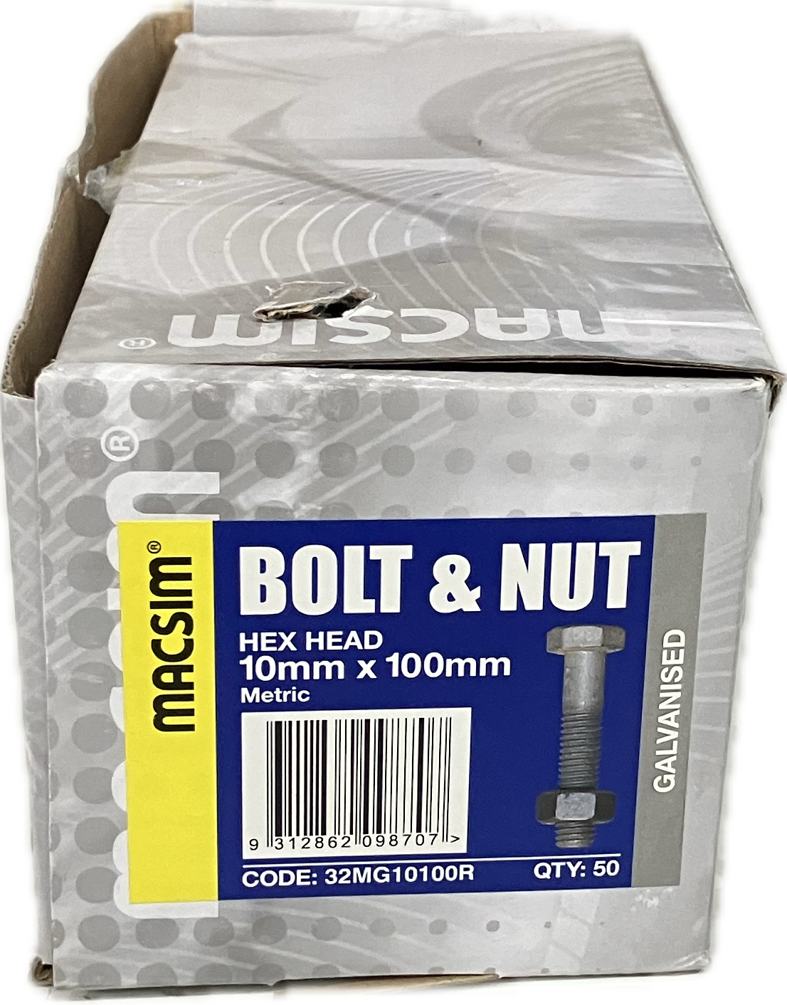MACSIM GALVANISED HEX HEAD BOLT AND NUT 10MM