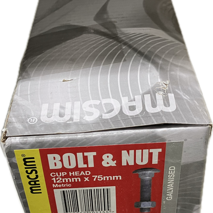 MACSIM CARRIAGE CUP HEAD BOLT AND NUT GALVANISED 12MM