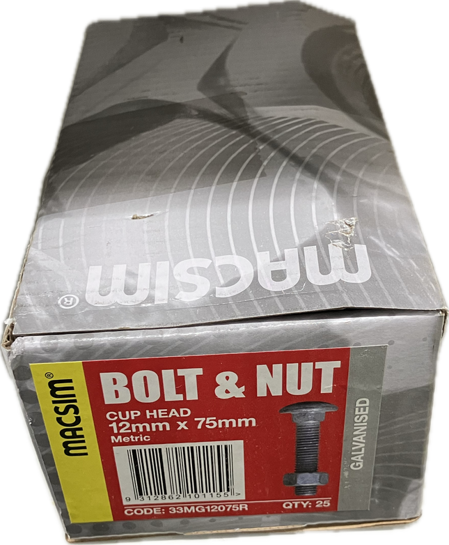 MACSIM CARRIAGE CUP HEAD BOLT AND NUT GALVANISED 12MM