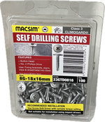 MACSIM SELF DRILLING BUTTON HEAD CLIMOGARD PHILLIPS DRIVE C3 8G SCREW (BLISTER PACK OF 100)
