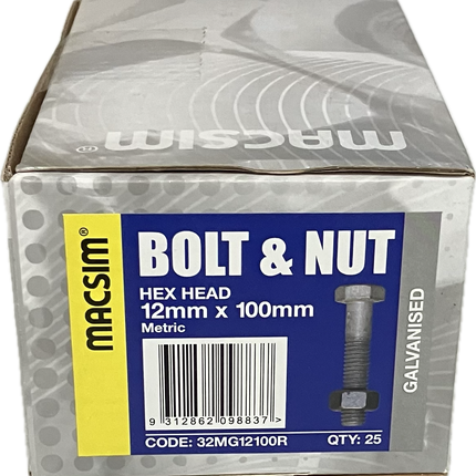 MACSIM GALVANISED HEX HEAD BOLT AND NUT 12MM