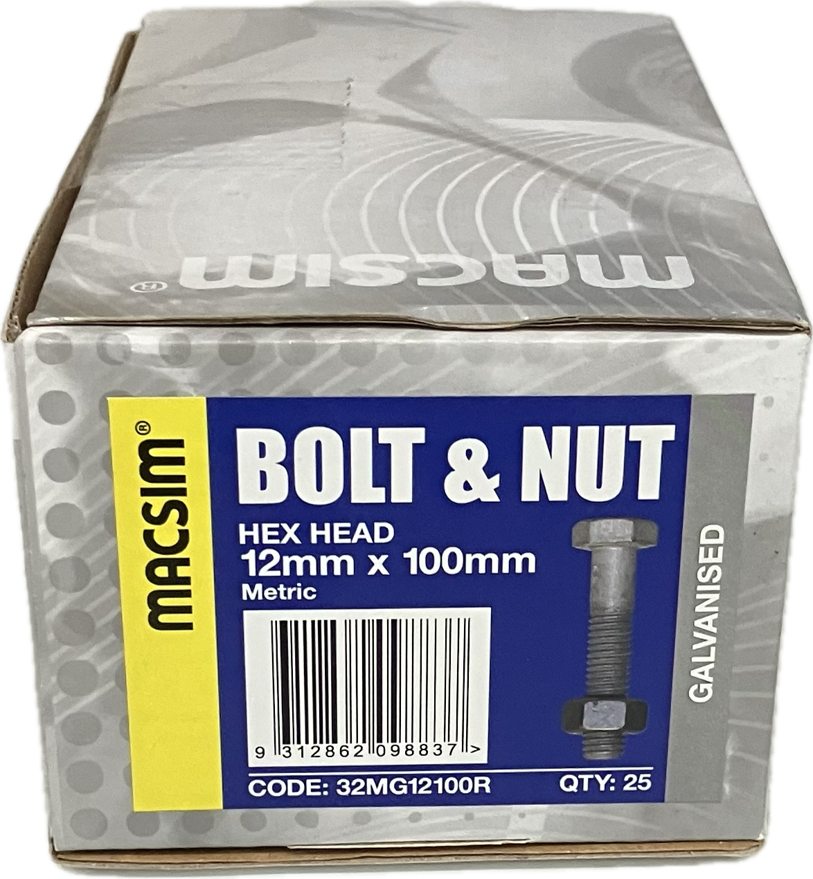 MACSIM GALVANISED HEX HEAD BOLT AND NUT 12MM