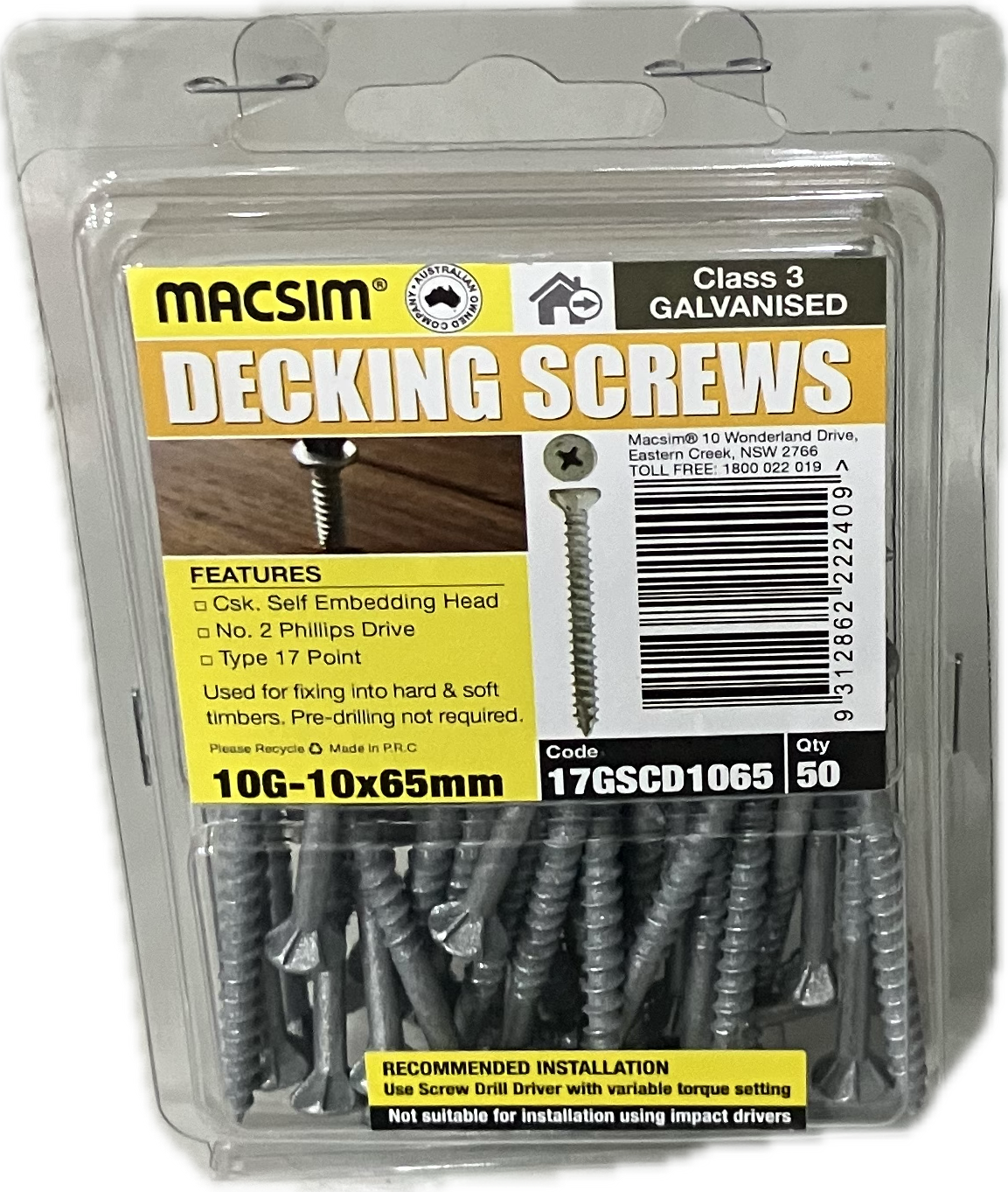 GALVANISED SELF EMBEDDING SCREW- 10G (BLISTER PACK OF 50)