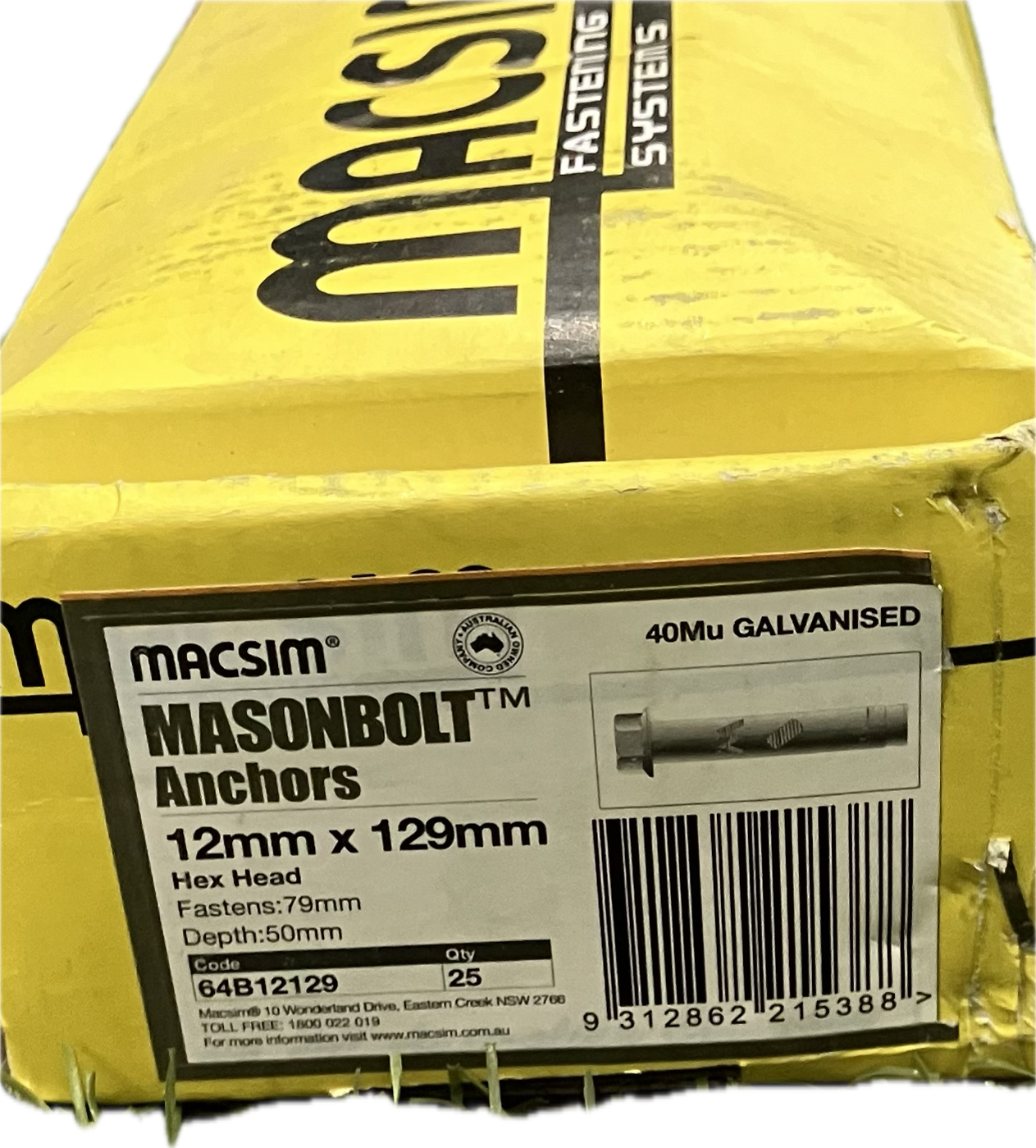 MACSIM GALVANISED MASONBOLT- 12MM