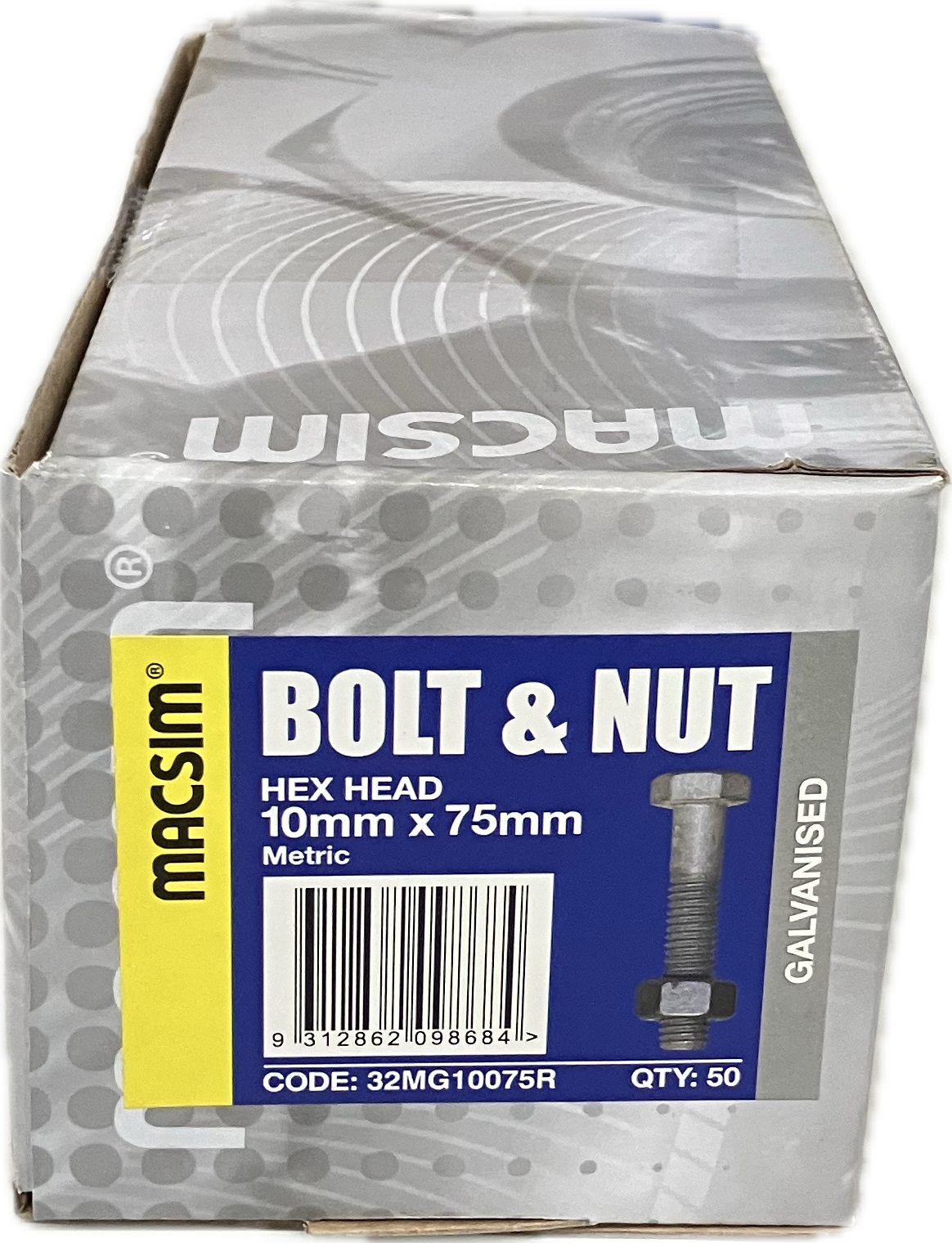 MACSIM GALVANISED HEX HEAD BOLT AND NUT 10MM